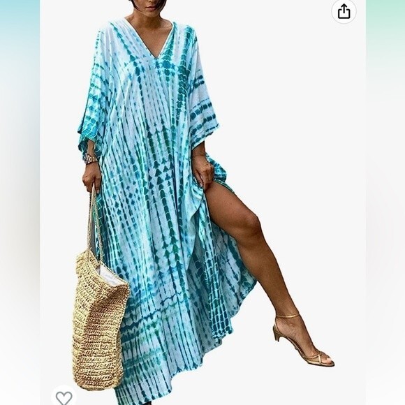 Women's Plus Size Caftans Stripe Print tie dye V Neck Oversize Beach Coverup XXL - Picture 1 of 2